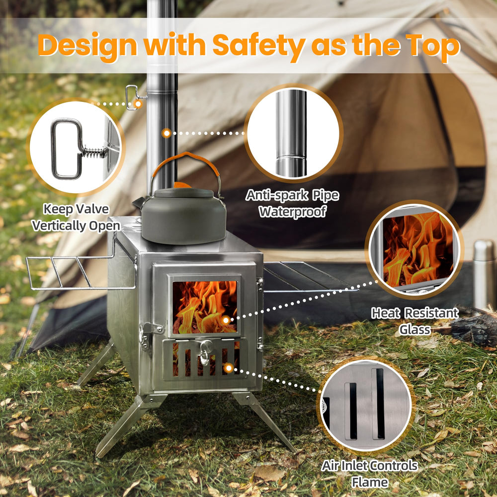 TOUNTO wood stove compact-dimensions fit tight tents or cabins for portable warmth