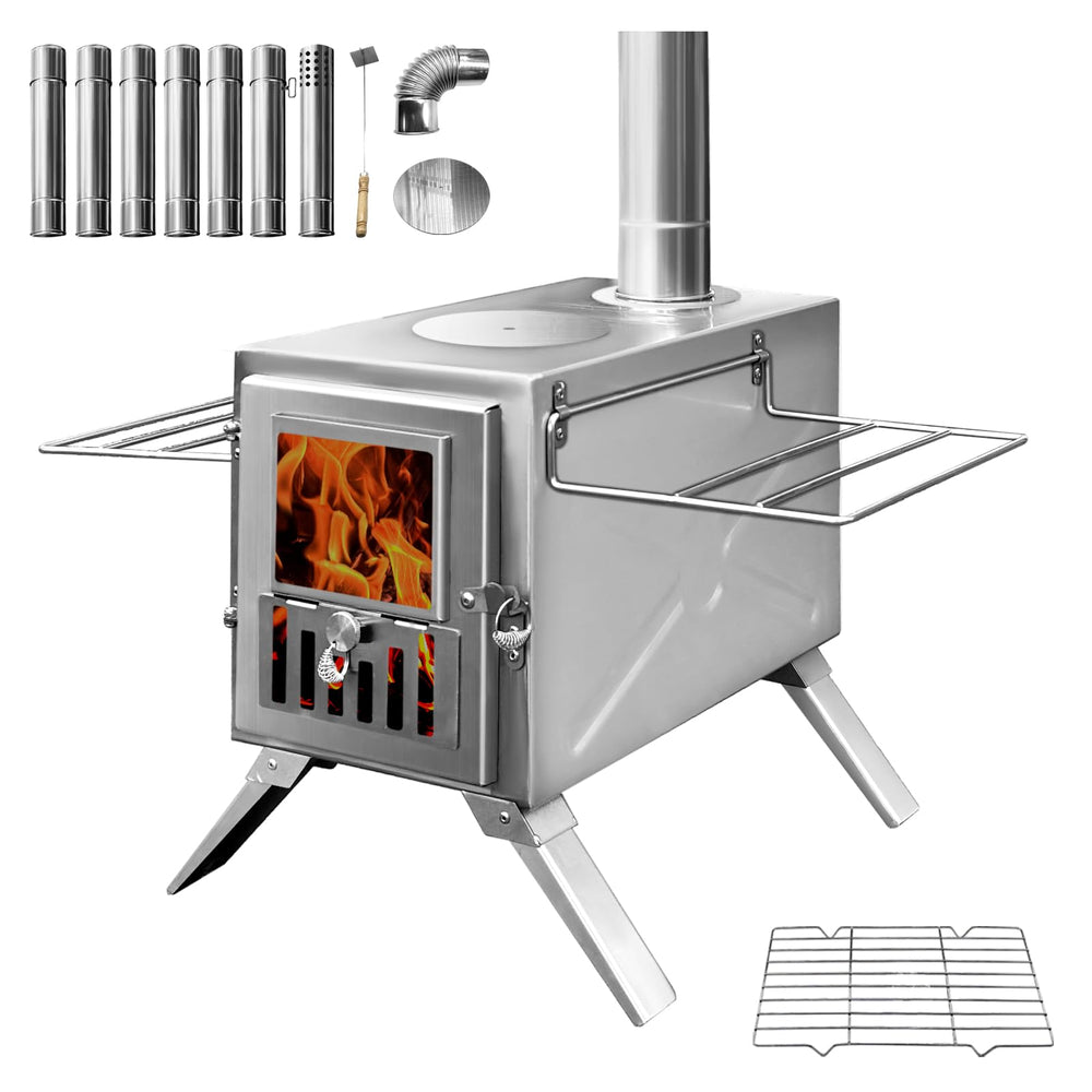 TOUNTO wood stove front window reveals a cozy campfire and heat at a glance