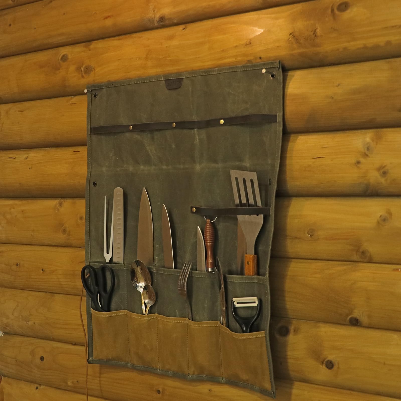 Tourbon compact tool roll for camping keeps tools organized on the go.