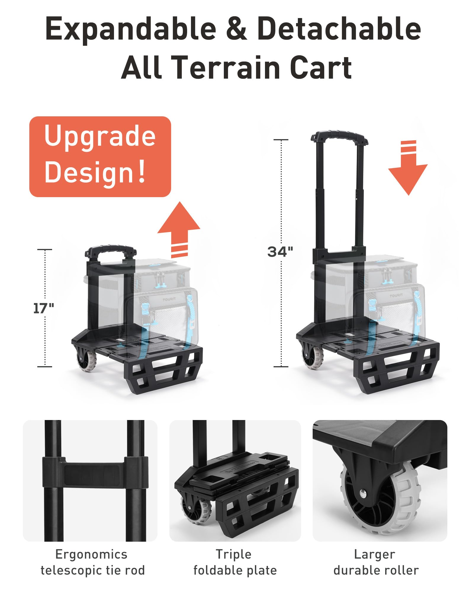 TOURIT 3-section retractable handle ensures comfortable steering