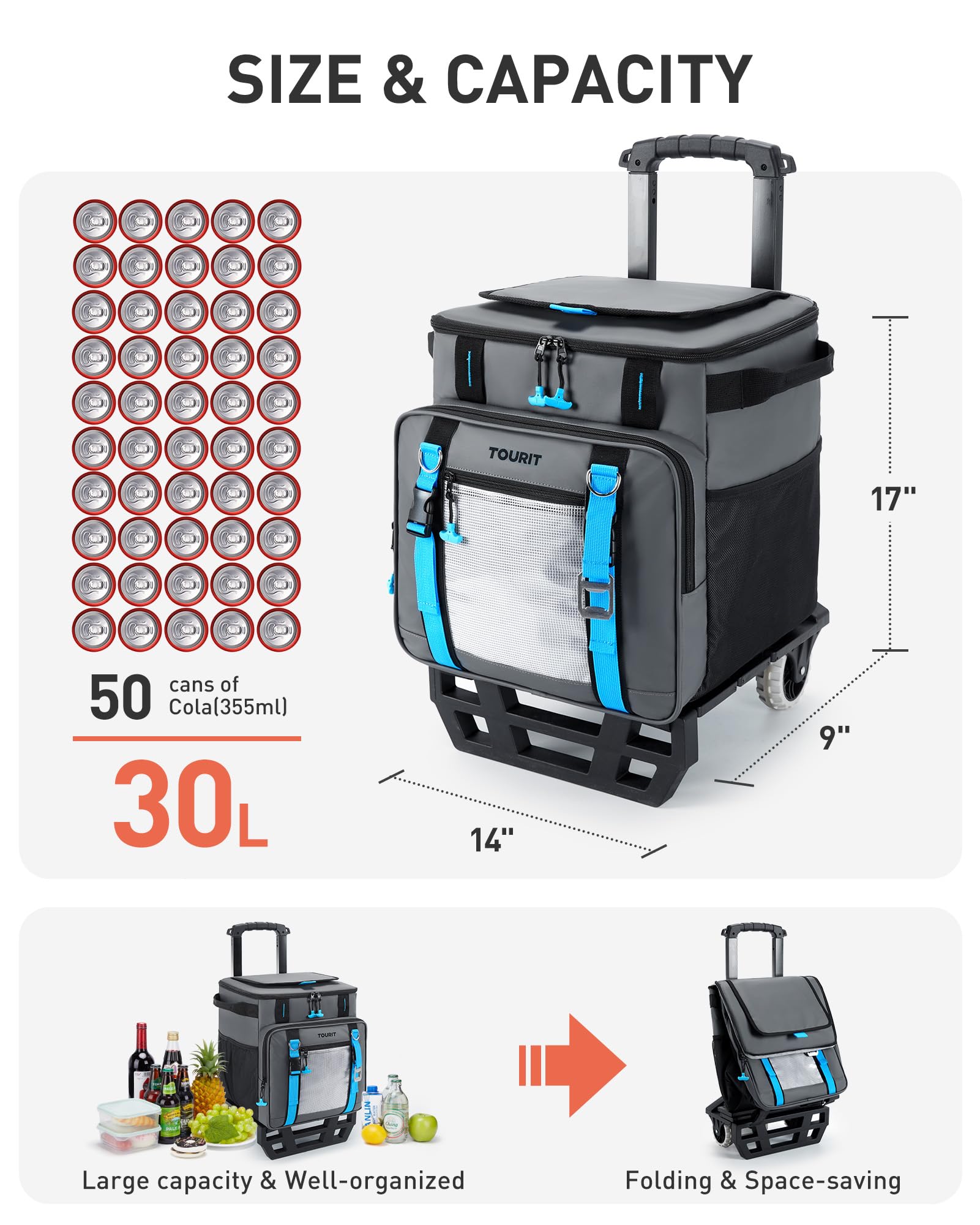 TOURIT 50-can capacity with insulated front pocket for organized drinks