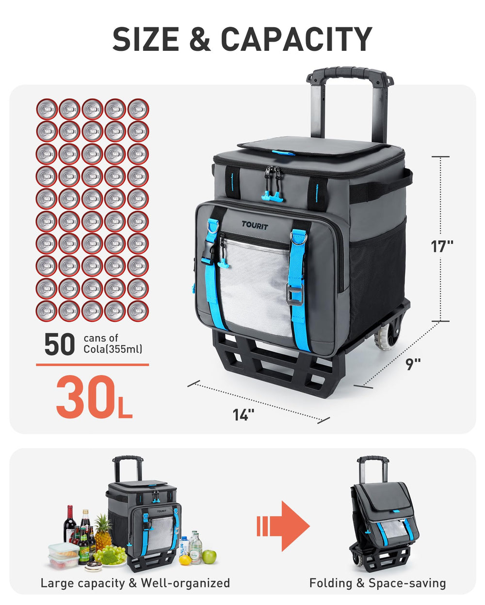 TOURIT 50-can capacity with insulated front pocket for organized drinks