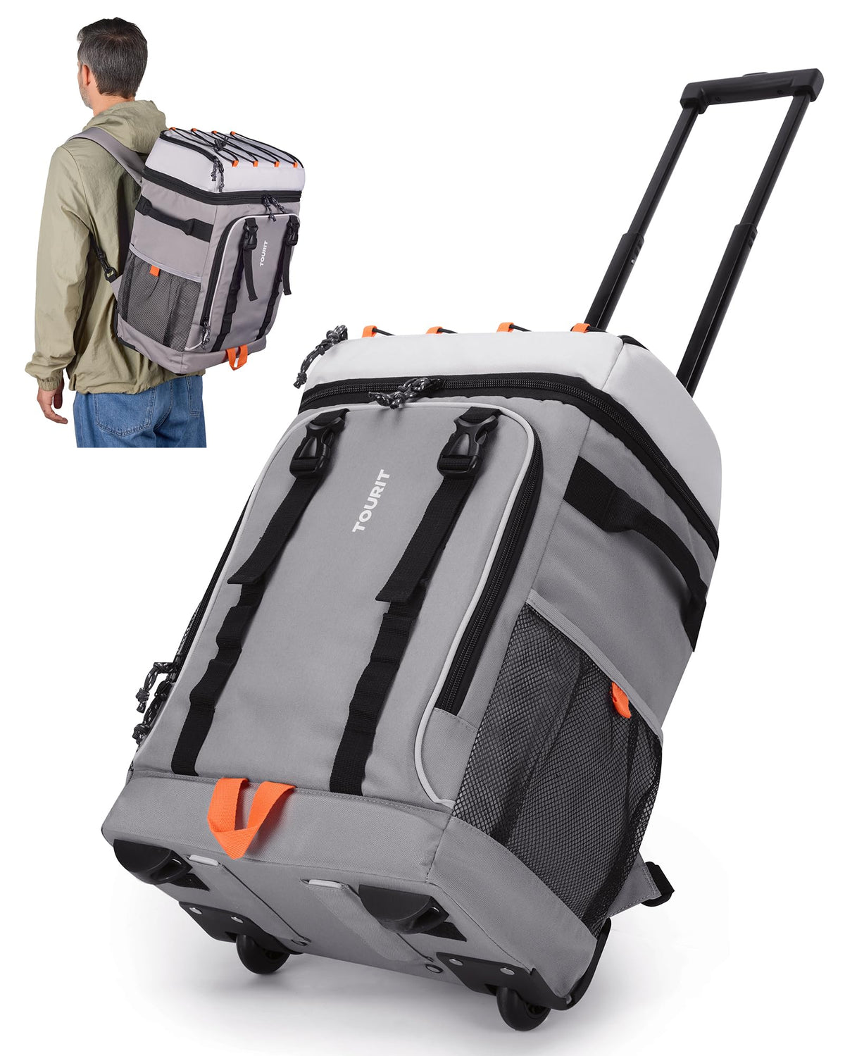 TOURIT 50-Can rolling backpack with wheels for easy beach trips