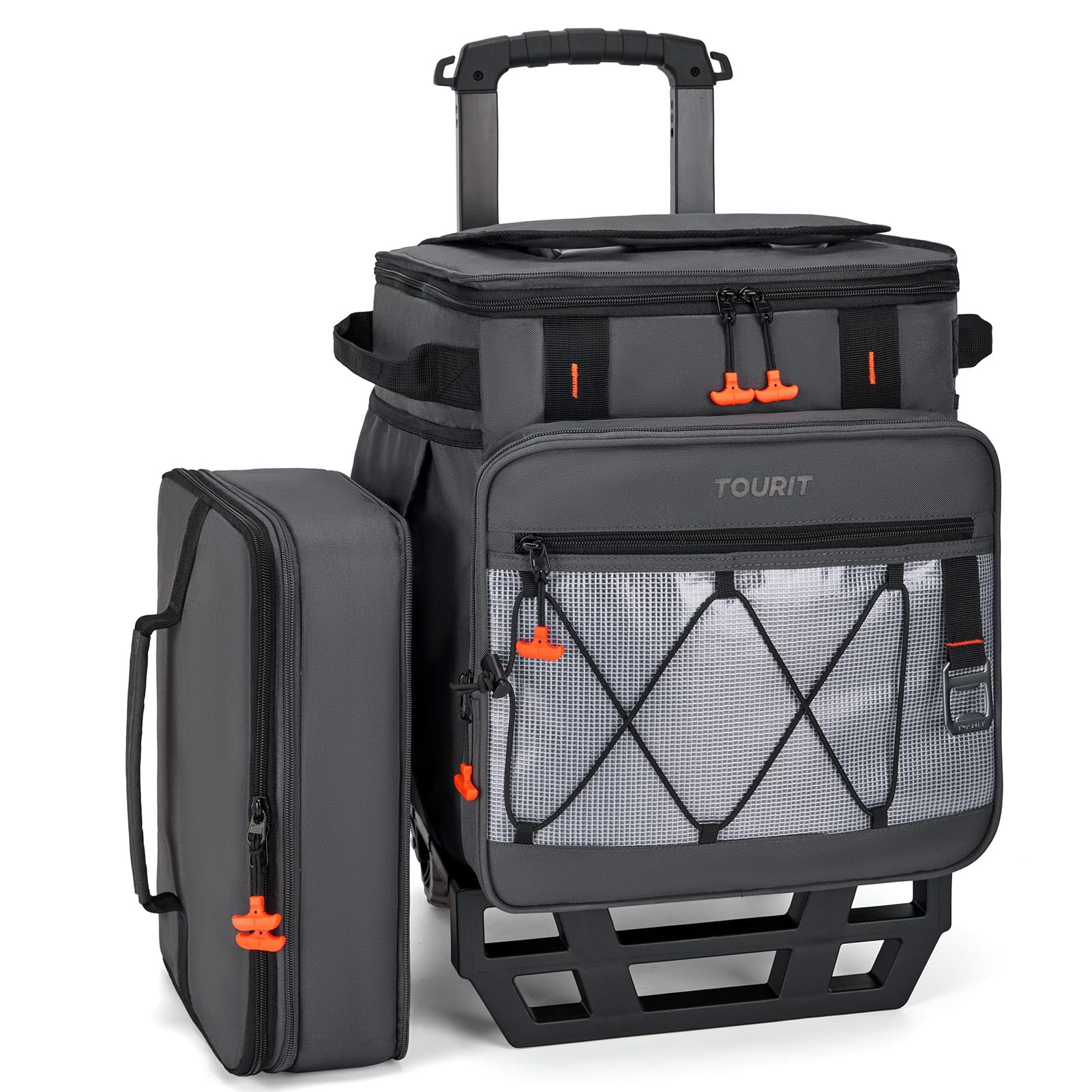 TOURIT 75-Can rolling cooler with dual compartments for organized drinks and snacks.