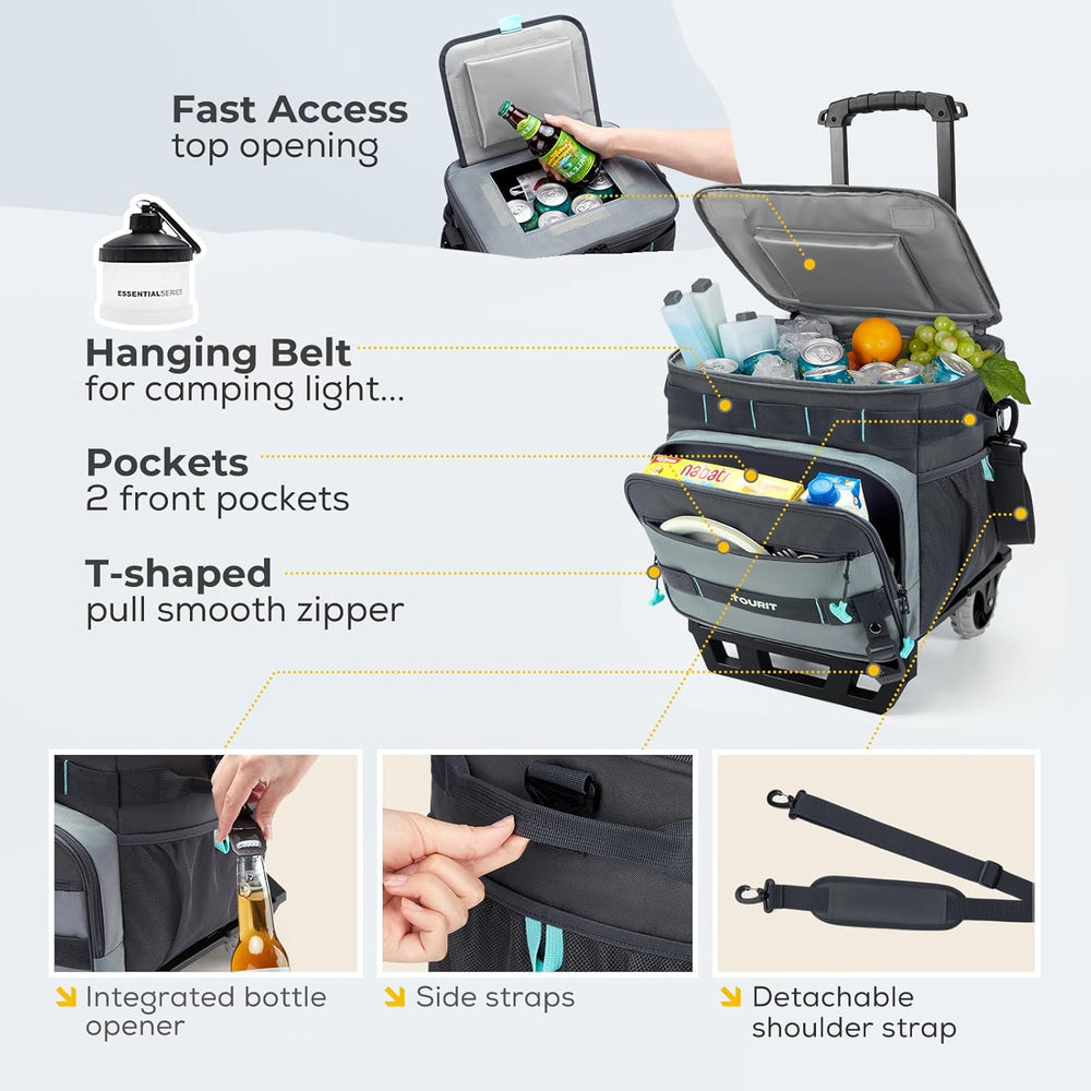 TOURIT Collapsible 48-Can Rolling Cooler exterior demonstrates water- and stain-repellant durability.