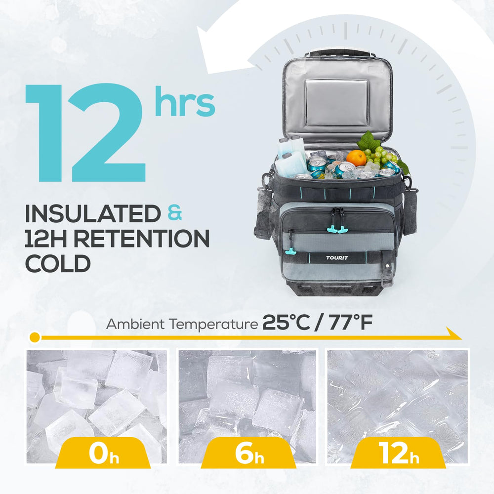 TOURIT Collapsible 48-Can Rolling Cooler handle shows extended ergonomic pull for comfortable transport.