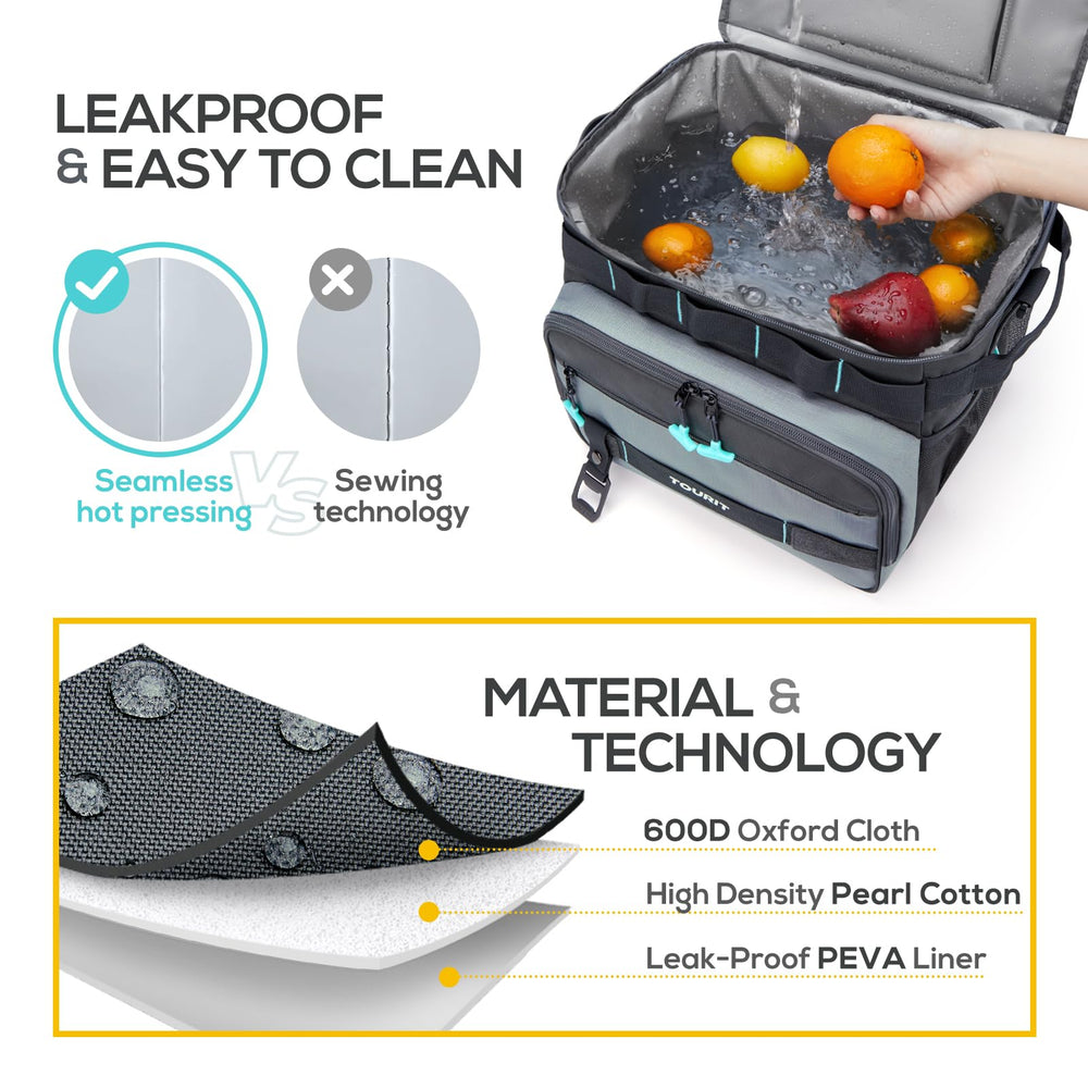 TOURIT Collapsible 48-Can Rolling Cooler wheels image emphasizes smooth rolling on varied surfaces.