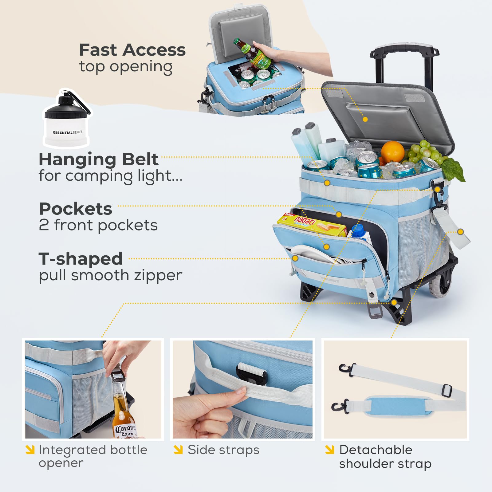 TOURIT Collapsible Easy-Clean Interior simplifies cleanup after picnics.