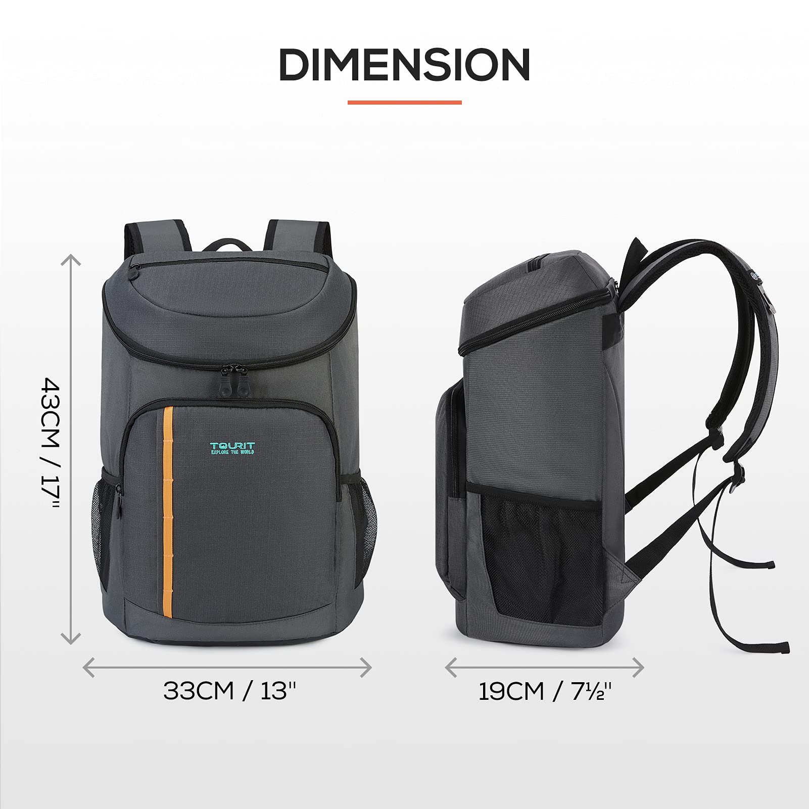 TOURIT cooler backpack 30-cans capacity demonstrates roomy interior for outings and picnics.