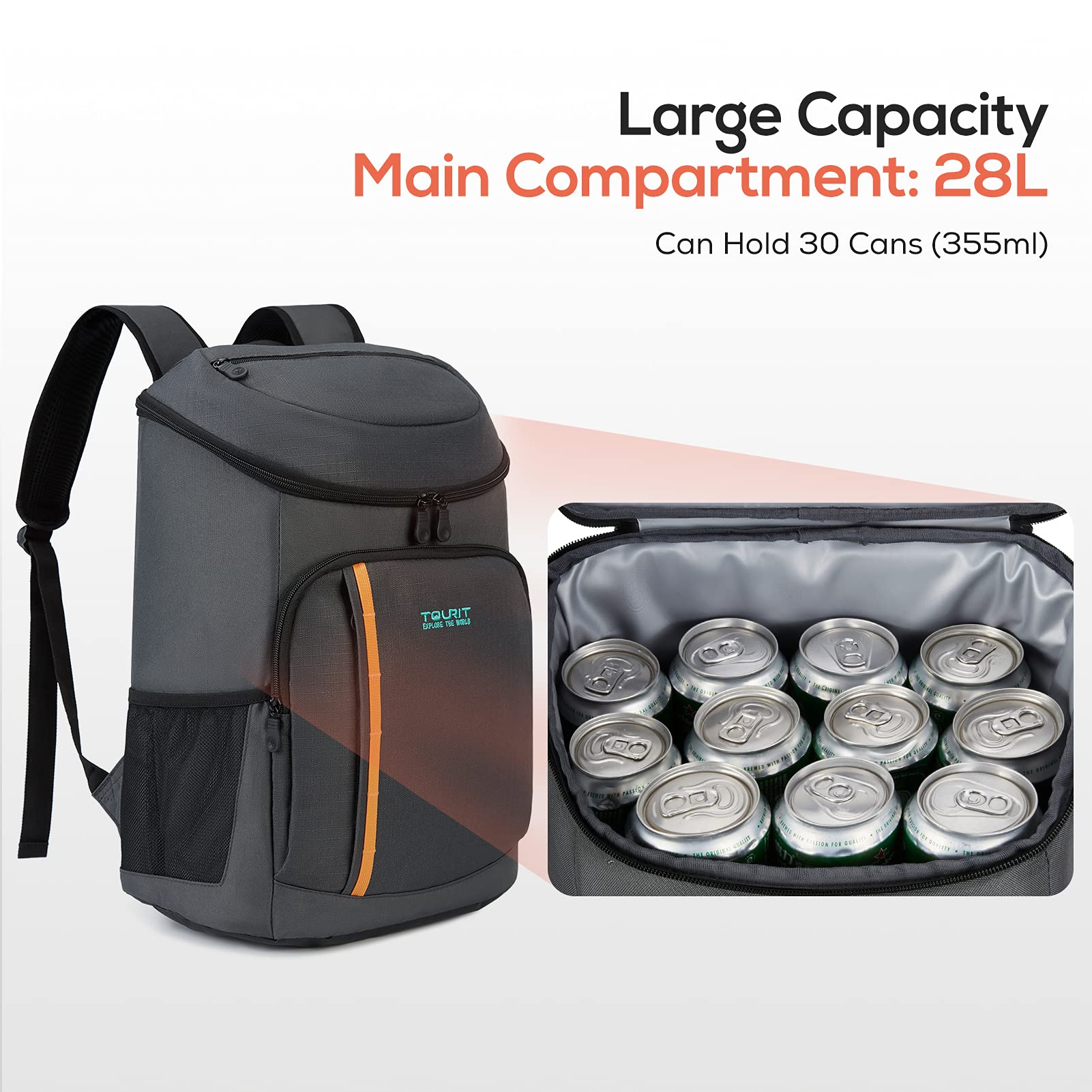 TOURIT cooler backpack front pockets keep utensils and essentials neatly organized.