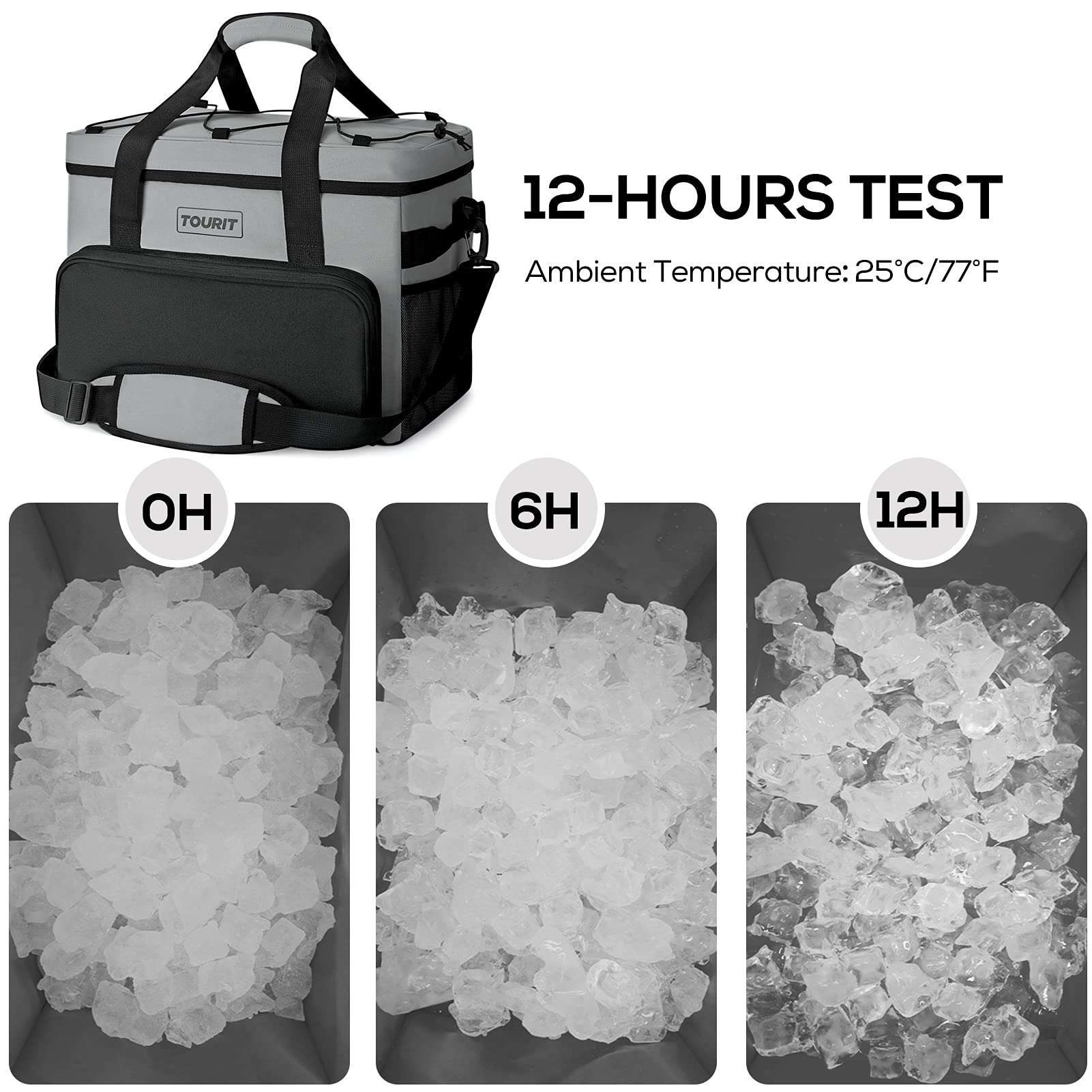 TOURIT cooler bag contents filled illustrate 24–46 can capacity for beach days