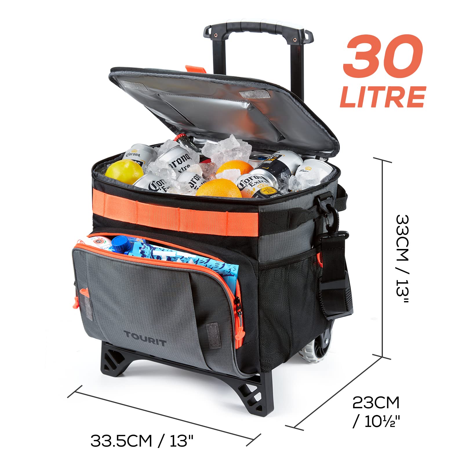 TOURIT cooler lid-open interior showing organized space for food and drinks.