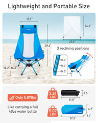 Tourit folding beach chair shows high-back ergonomic seating for comfort.