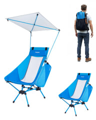 Tourit folding beach chair with sunshade provides portable shade on sunny beach days.