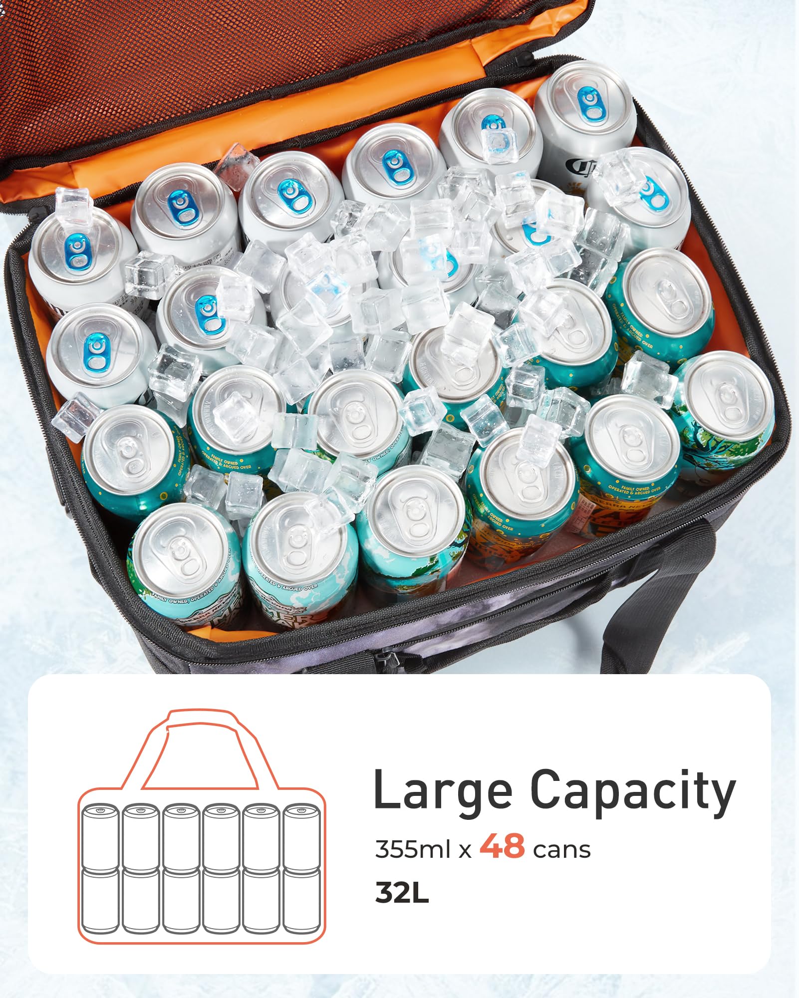 TOURIT cooler bag front pocket and mesh pockets for simple organization.
