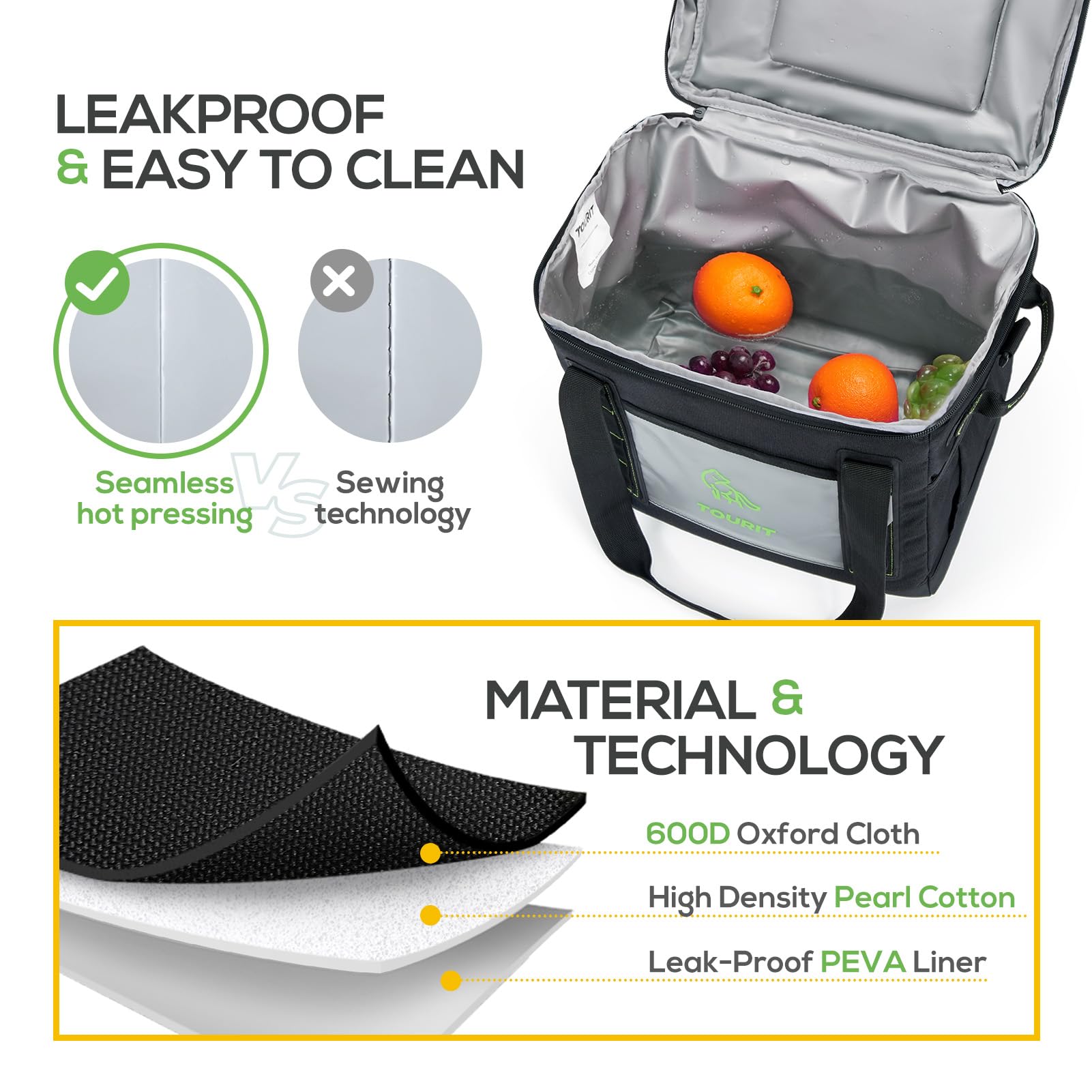 TOURIT insulated lining keeps items cold or warm during outdoor outings