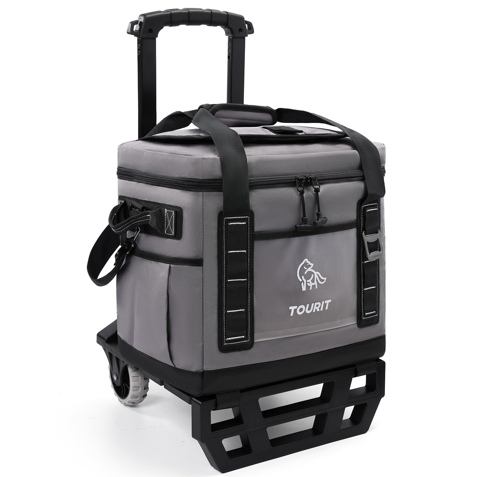 TOURIT portable 50-can cooler front view, ready for picnics with organized beverages.