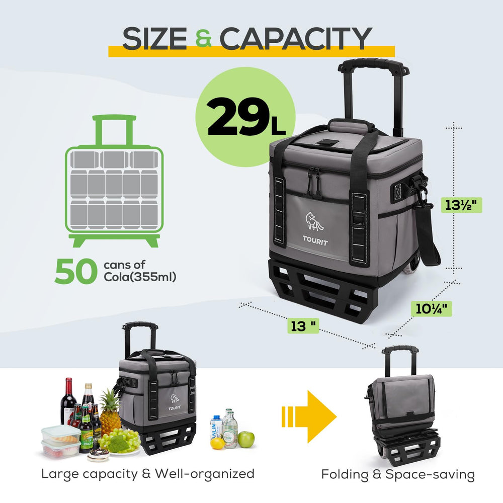 TOURIT portable 50-can cooler interior capacity highlights ample room for drinks and snacks.