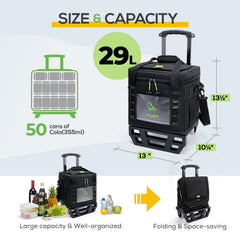 TOURIT portable cooler side view on all-terrain cart for park or beach transport