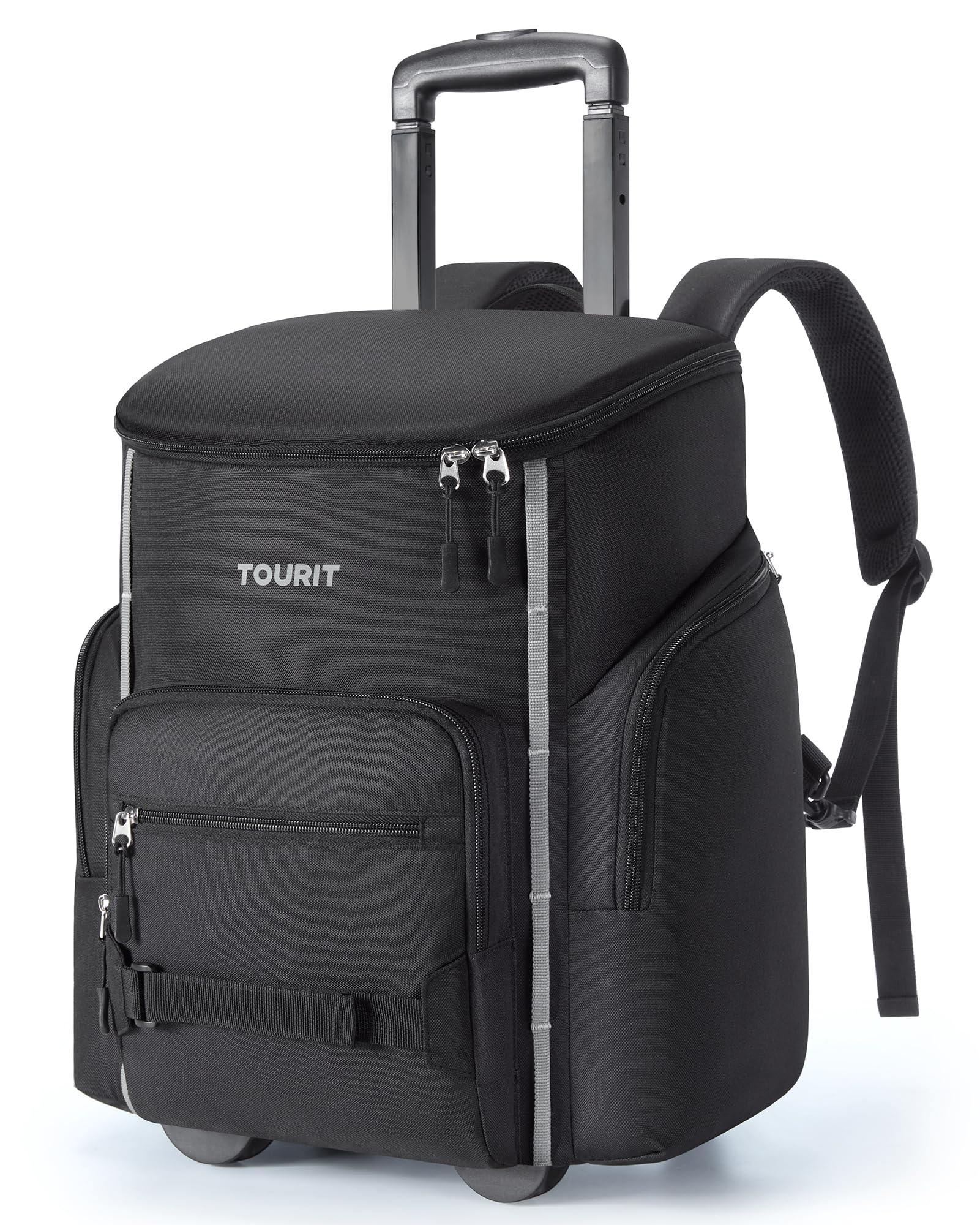 Tourit rolling cooler backpack front view, ideal for easy beach-side refreshments