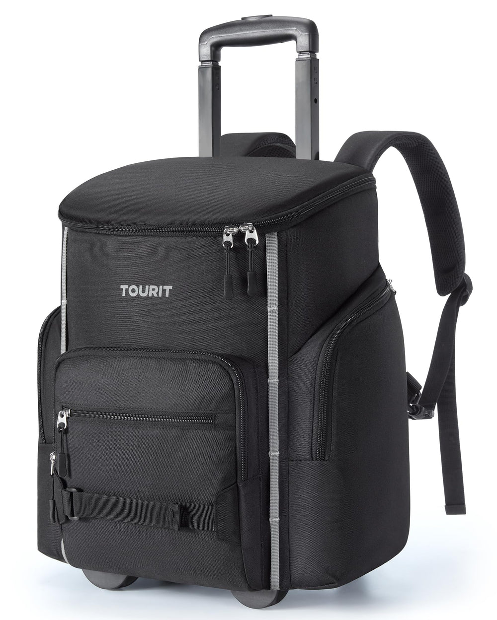 Tourit rolling cooler backpack front view, ideal for easy beach-side refreshments