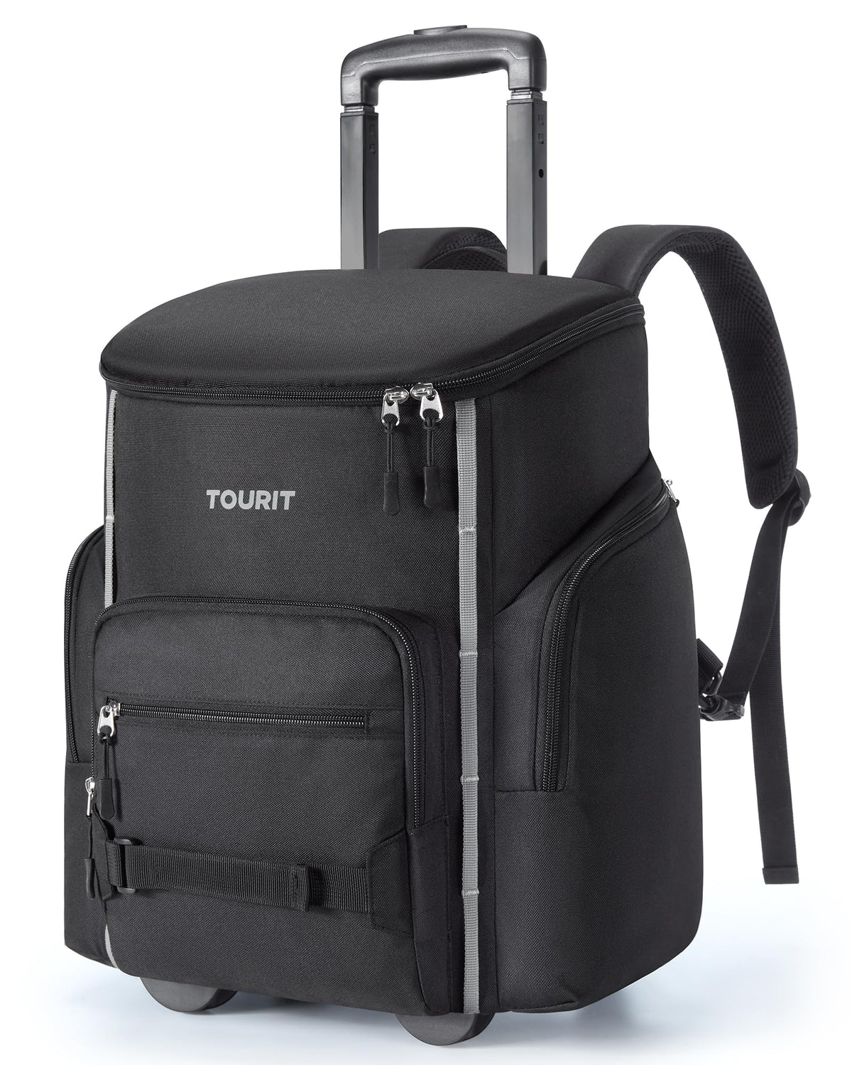 Tourit rolling cooler backpack front view, ideal for easy beach-side refreshments