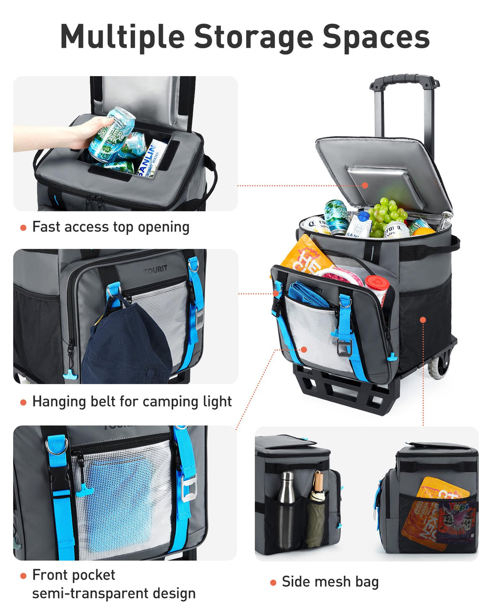 TOURIT smart multi-pocket layout supports dry/wet separation