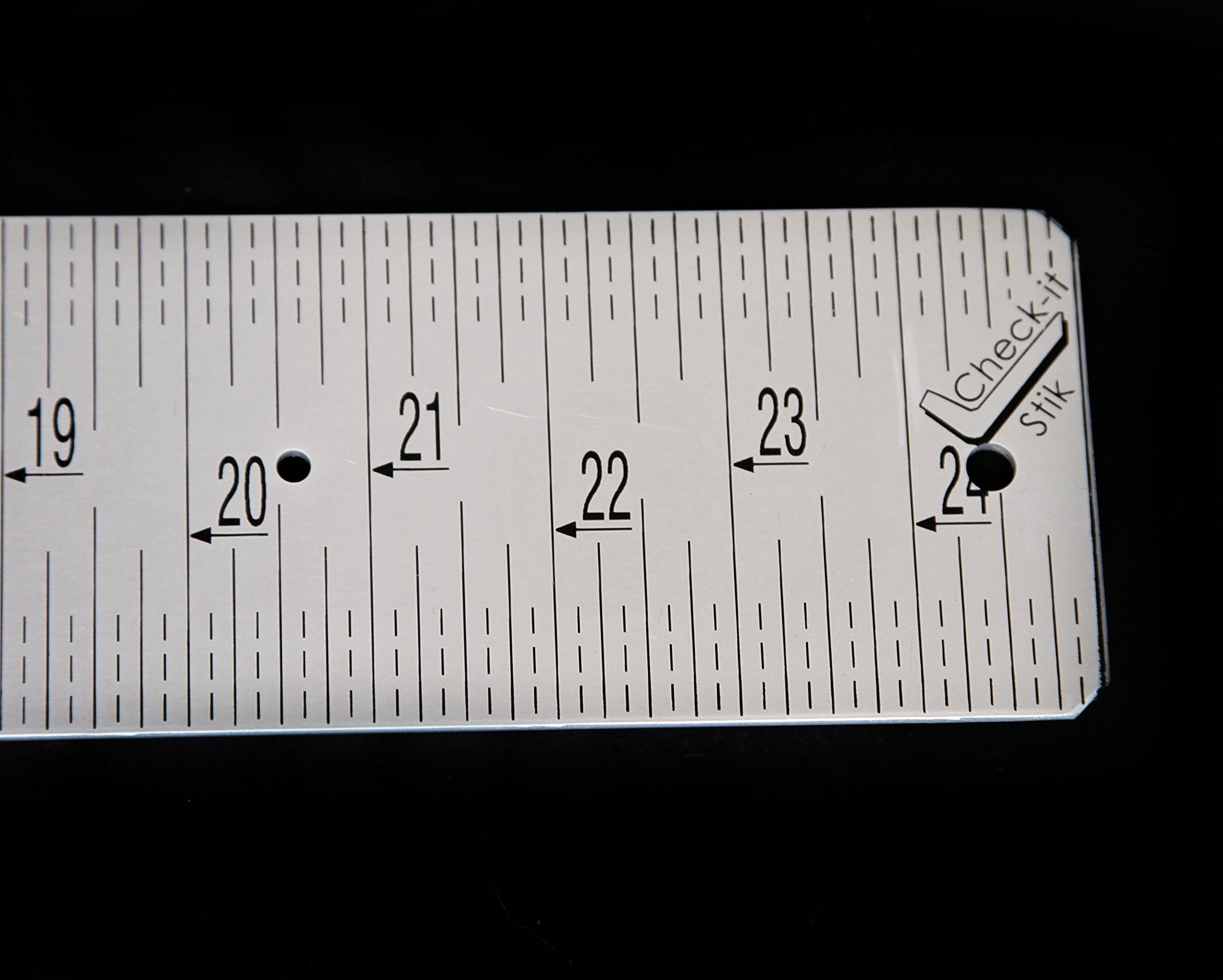 Tournament Anglers anodized aluminum close-up shows 1/8-inch graduations enabling precise measurements.