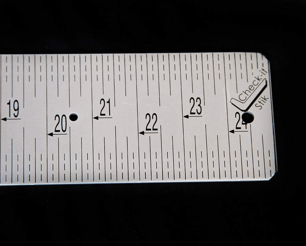 Tournament Anglers anodized aluminum close-up shows 1/8-inch graduations enabling precise measurements.