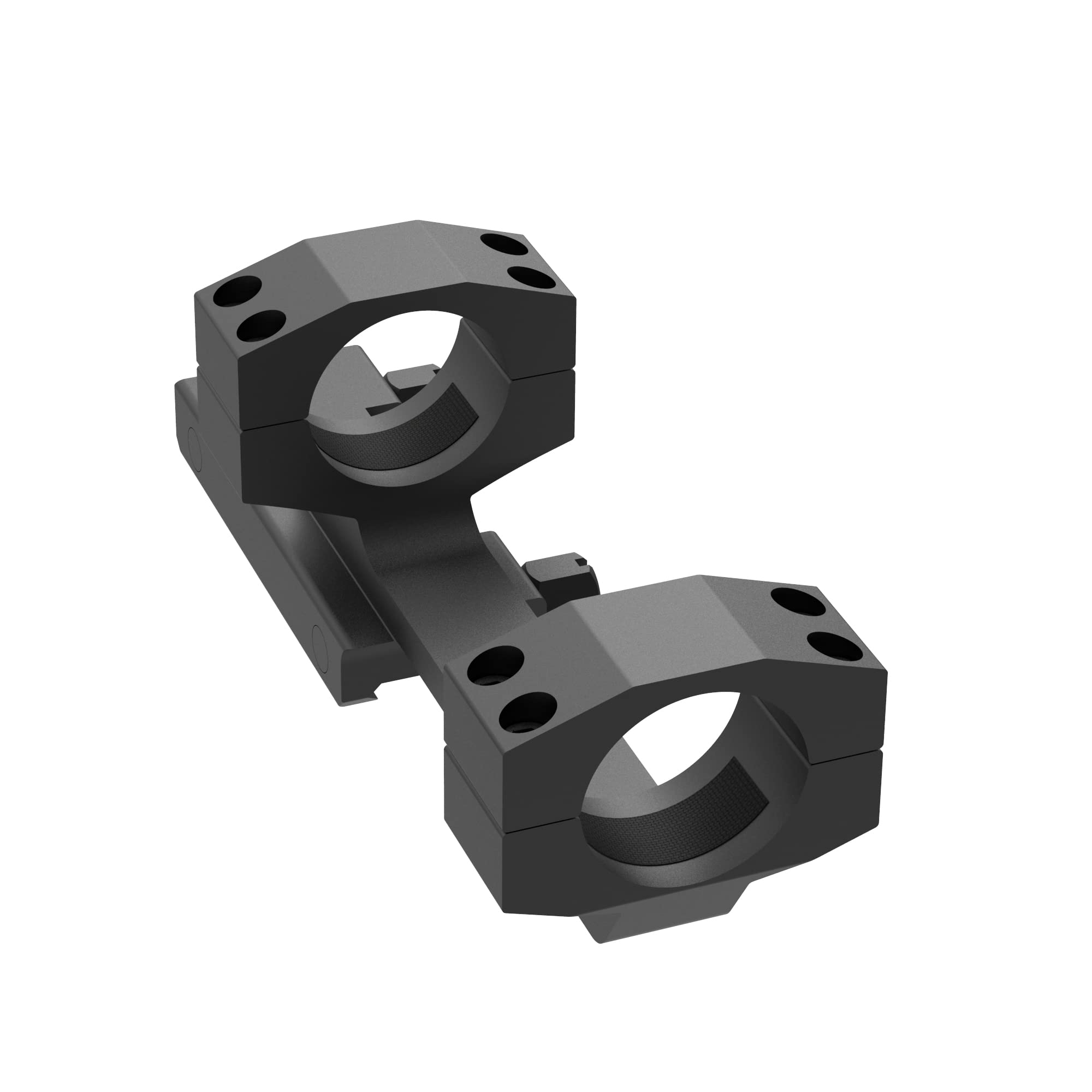 TPO 30mm scope mount close-up, corrosion-resistant black anodized coat.