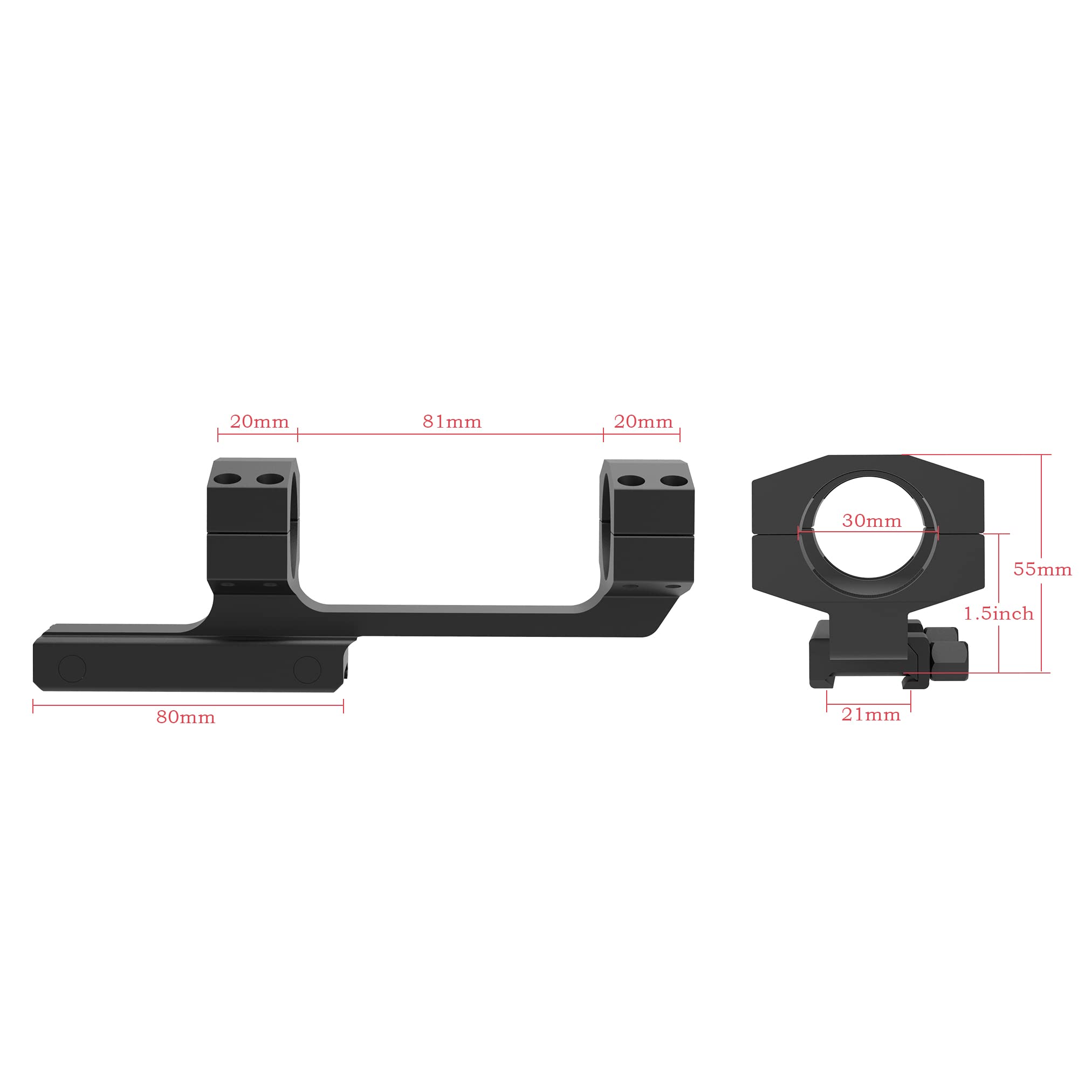 TPO 30mm mount, side profile, precise CNC machining and sleek black finish.