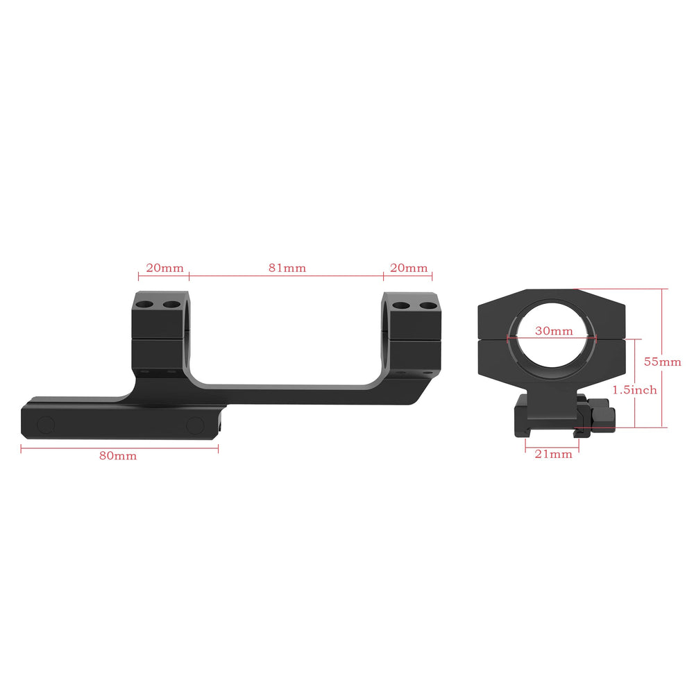 TPO 30mm mount, side profile, precise CNC machining and sleek black finish.