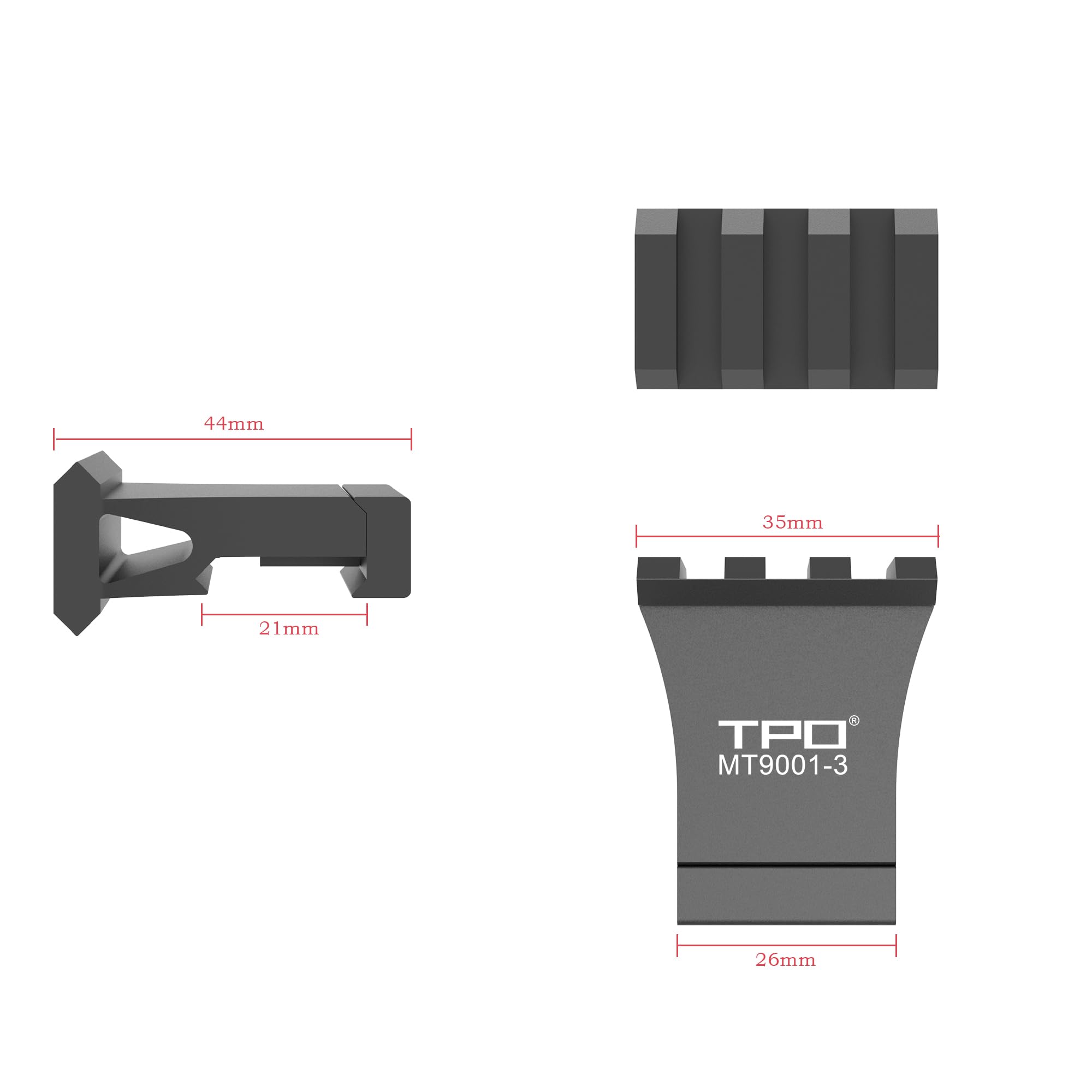 TPO offset rail mount with aluminum construction for rugged use