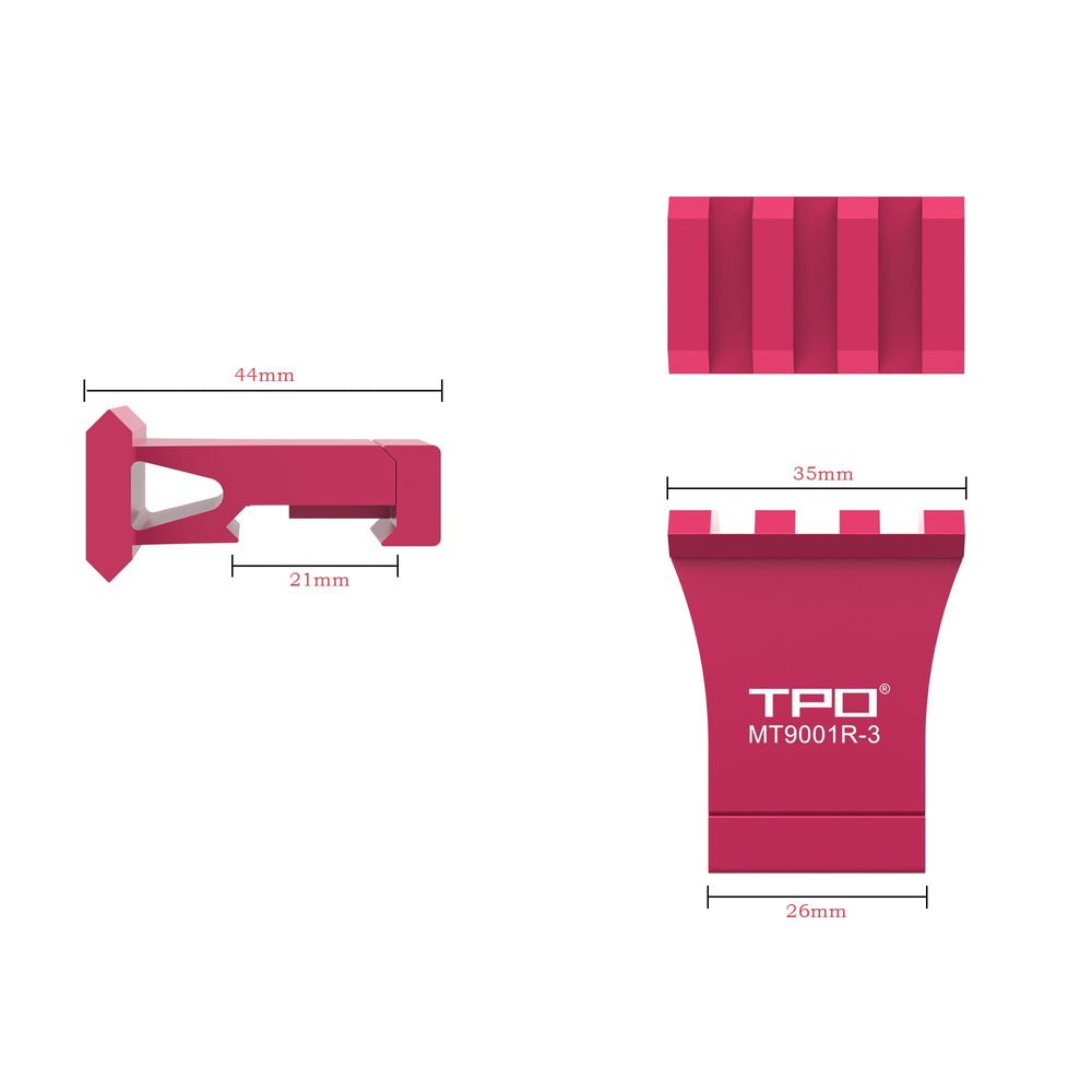 Durable aluminum offset mount withstands recoil with a low-profile form.