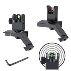 TPO fiber optic 45-degree offset front sight with bright red and green dots for quick low-light aiming.