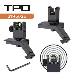 TPO fiber optic 45-degree offset rear sight enabling rapid CQB-to-precision transitions.