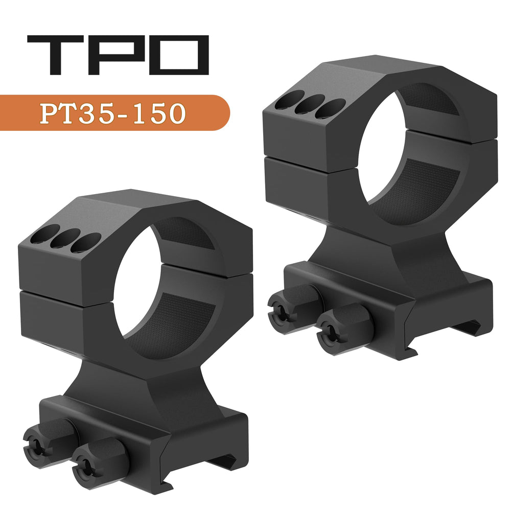 Close-up of TPO GIII 35mm rings highlighting CNC machining precision.