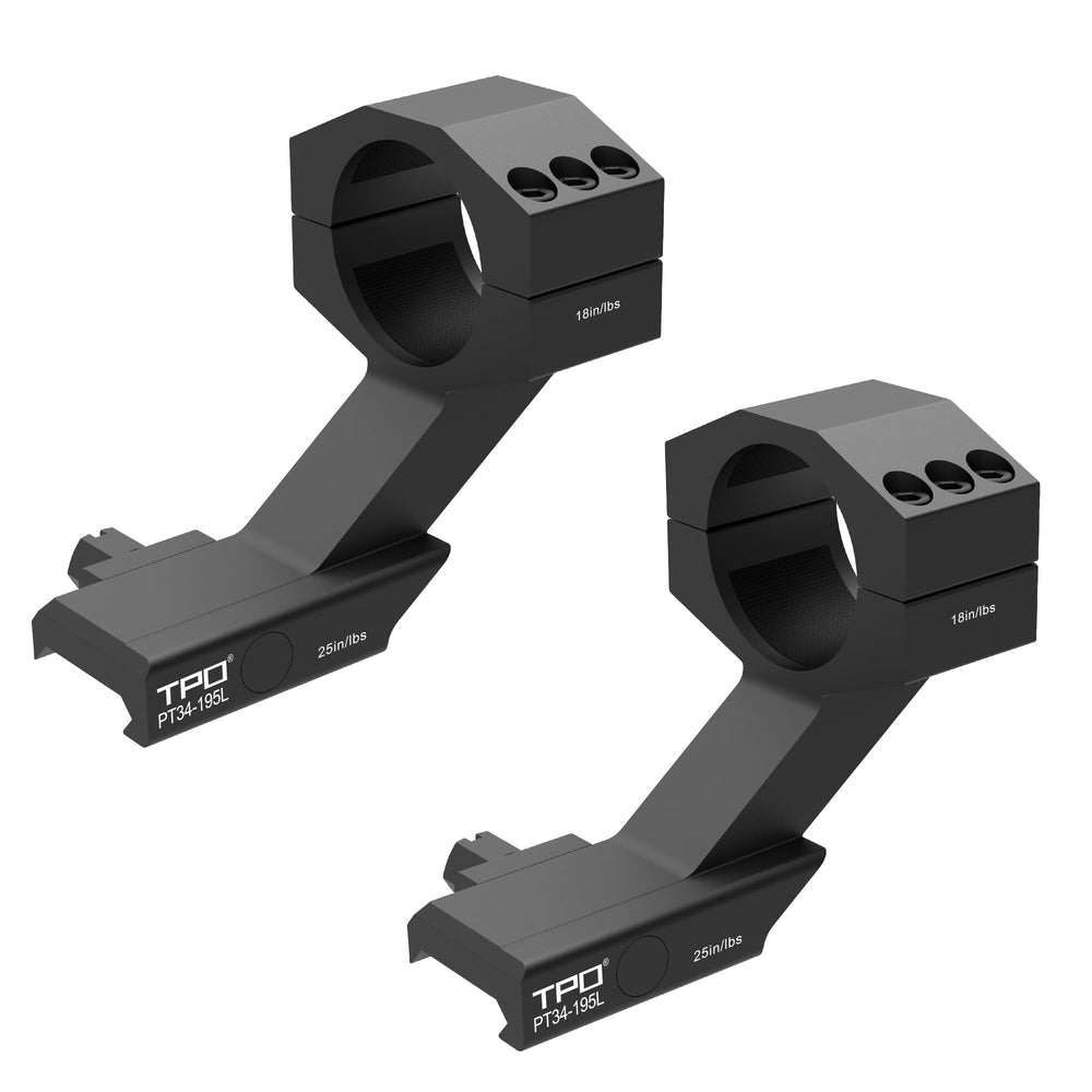 Heavy-duty cantilever mount secures a 34mm scope under recoil