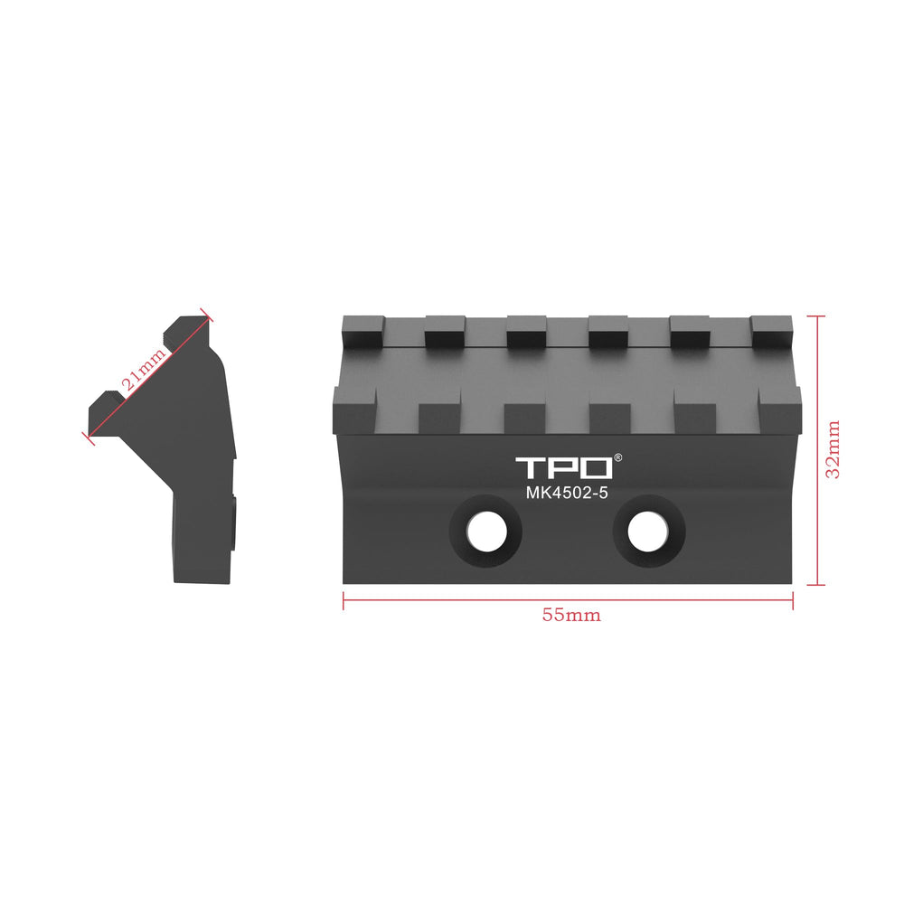 TPO black anodized mount supports flashlight or optic attachments securely.