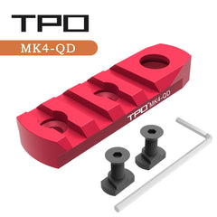 TPO 4-slot red M-LOK rail CNC detail shows precision machining