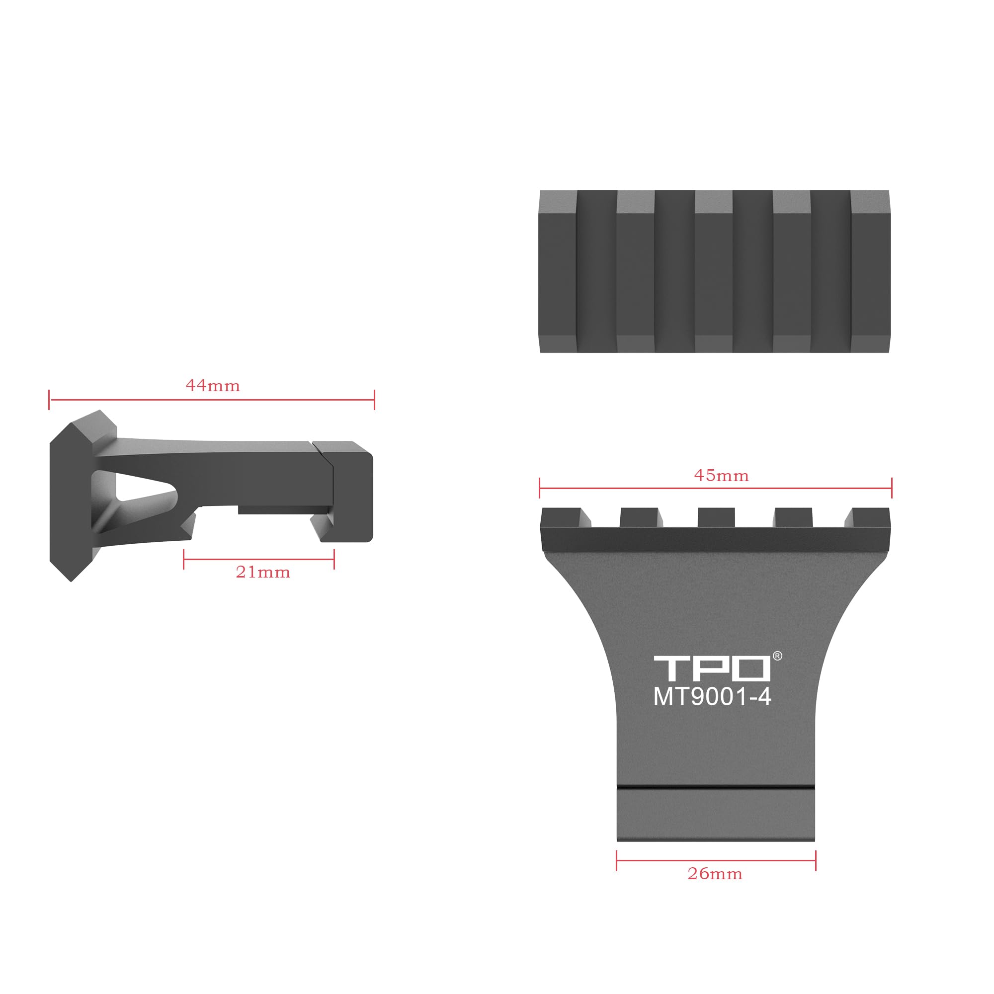 TPO offset mount on Picatinny rail showing secure attachment