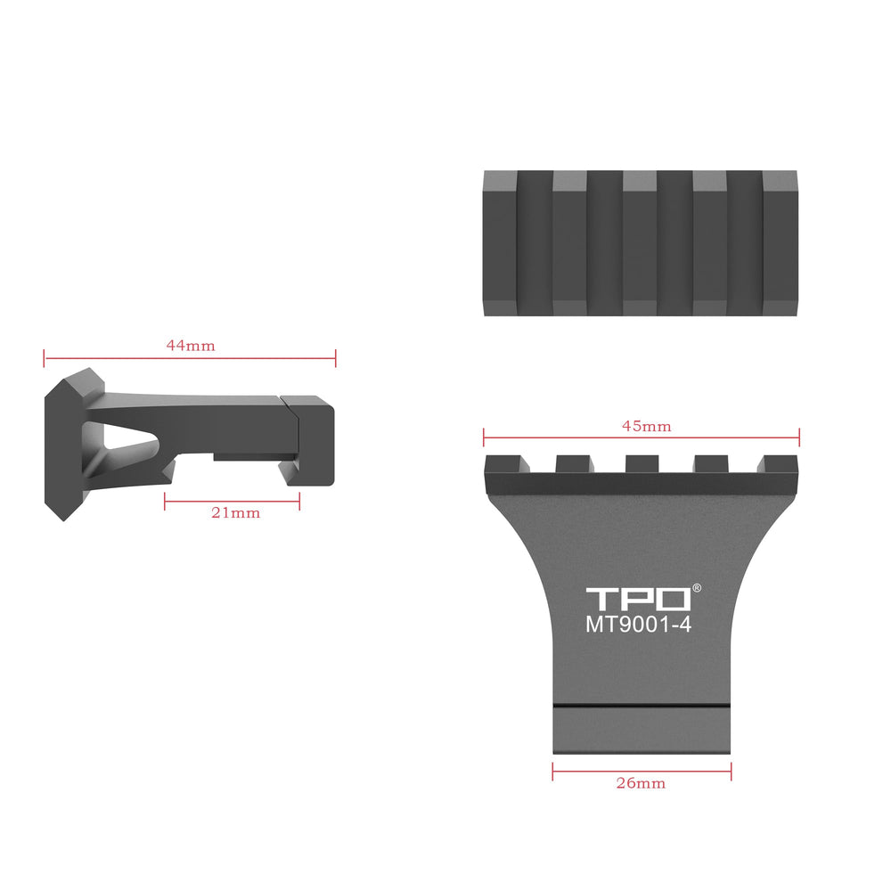 TPO offset mount on Picatinny rail showing secure attachment