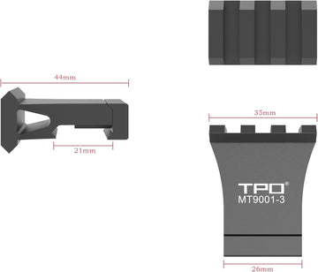 TPO offset rail mount top view shows low-profile design.
