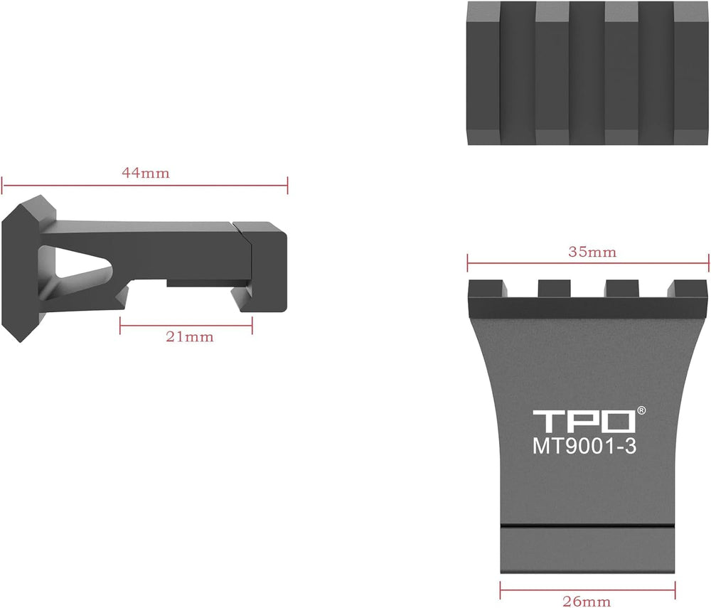 TPO offset rail mount top view shows low-profile design.
