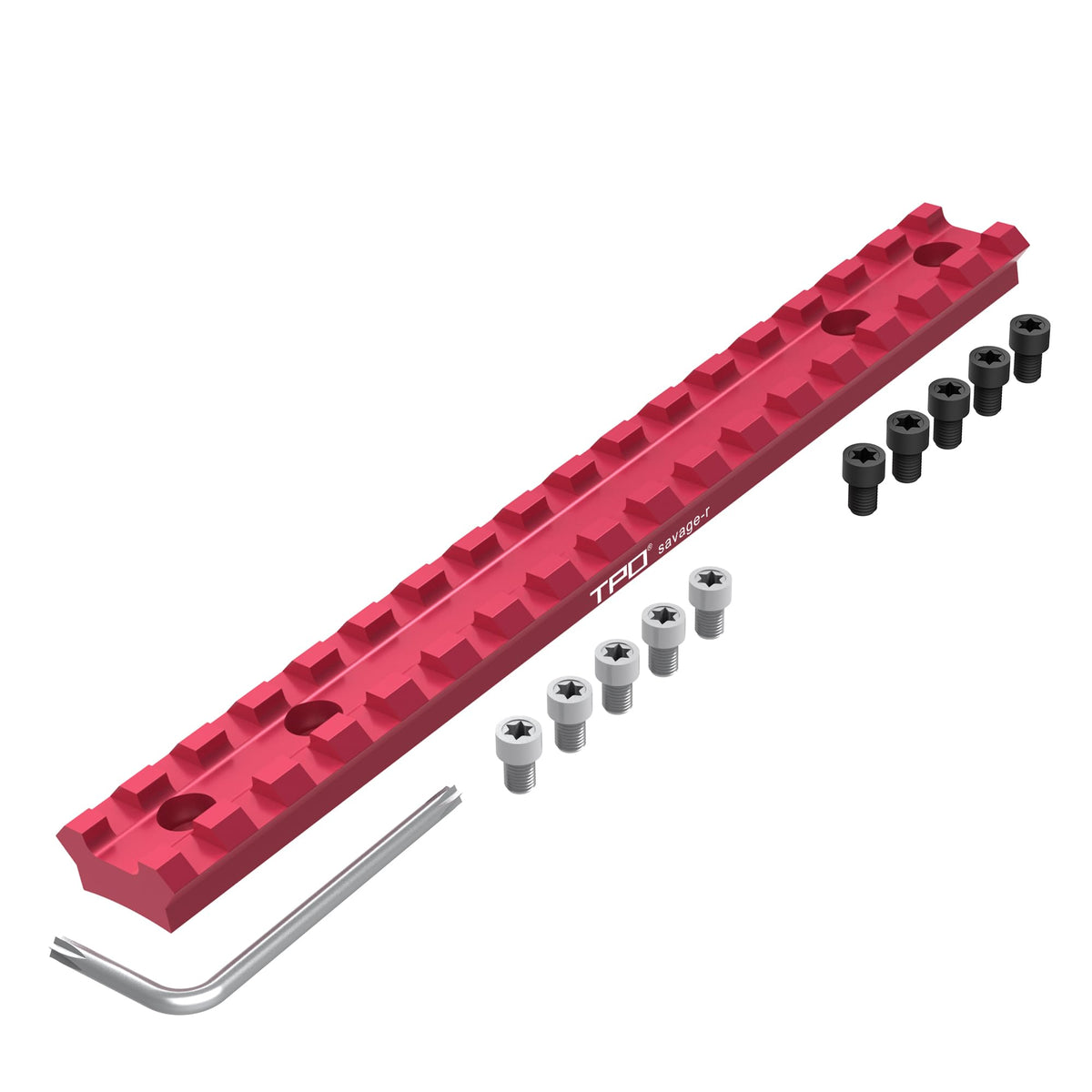 TPO Savage Axis red rail mount front view, lightweight aluminum for fast, secure mounting.