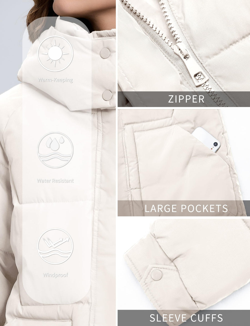 TQD long puffer coat stand collar and cuffs block wind and cold.
