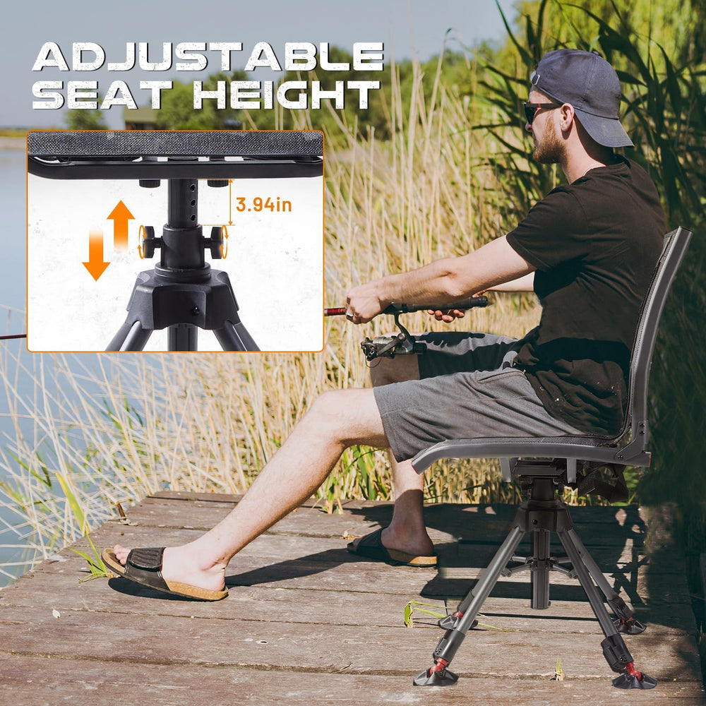 TR hunting blind chair in use during a hunt showing silent rotation