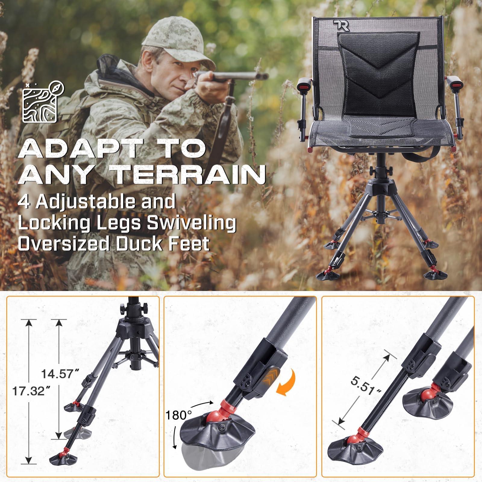 TR 360 Degree Swivel Hunting Blind Chair armrests adjustable for personalized comfort while seated