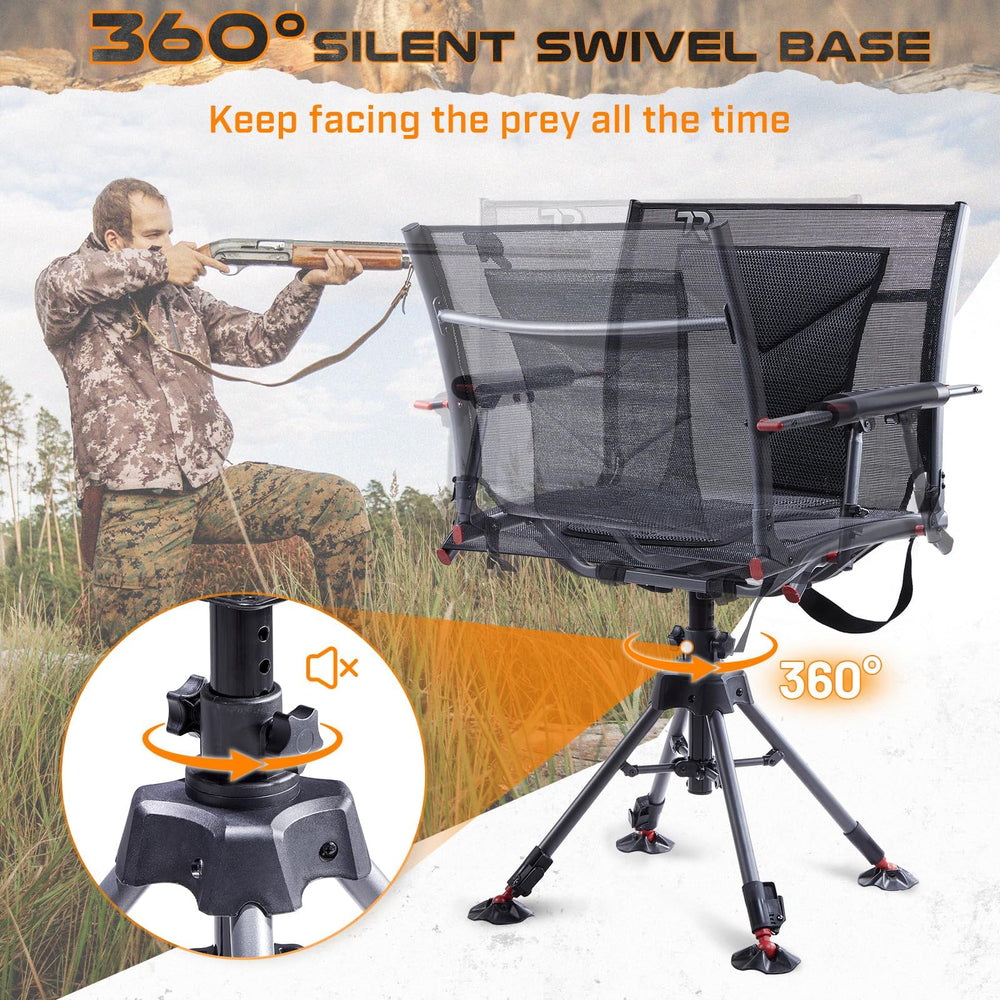 TR 360 Degree Swivel Hunting Blind Chair dimensions showing 400 lb capacity and roomy seat