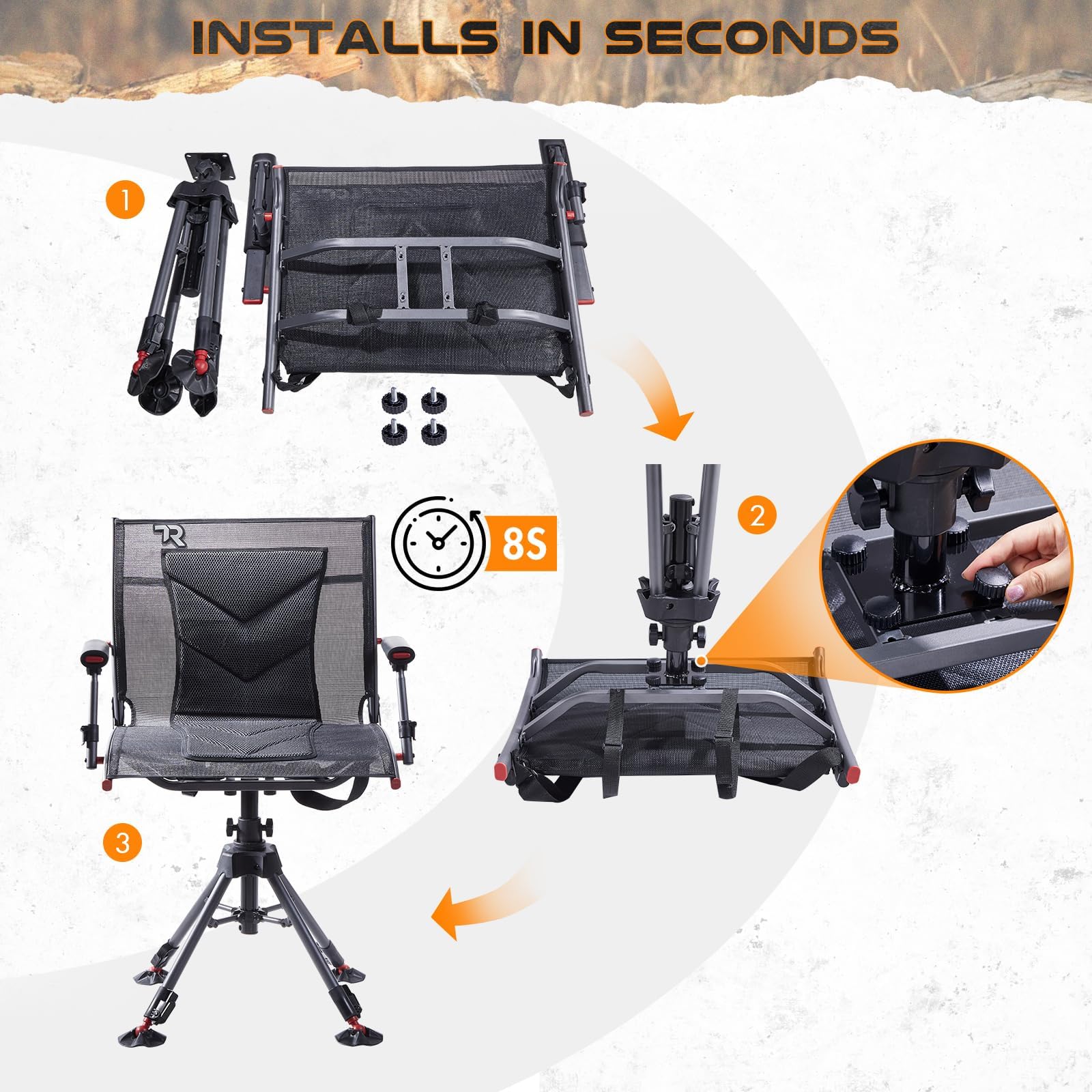TR 360 Degree Swivel Hunting Blind Chair padded seat close-up with breathable mesh